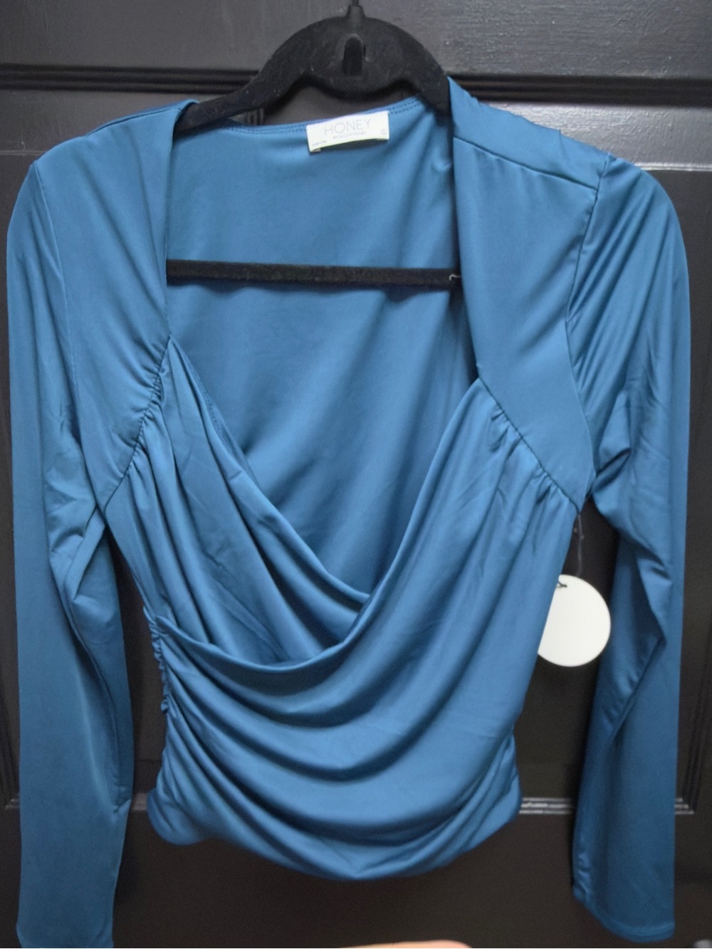 NWT Honey Teal Draped Long-Sleeve Top - Ruched body